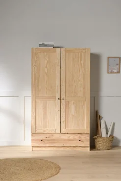 Enfant Camif Armoires|Armoires Et Dressing>Armoire bois massif 2 portes 1 tiroir Iris - - Poignées Noir