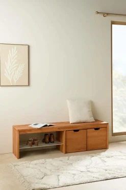 Camif Meubles D'Entrée>Banc à chaussures bois massif avec 2 cubes de rangement Cyriel -