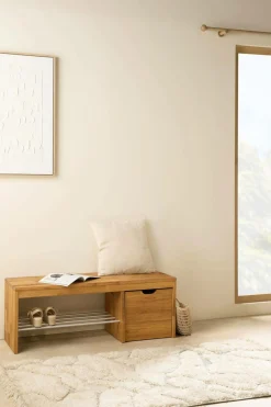 Camif Meubles D'Entrée>Banc à chaussures bois massif avec 1 cube de rangement Cyriel -