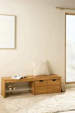 Camif Meubles D'Entrée>Banc à chaussures bois massif avec 2 cubes de rangement Cyriel -