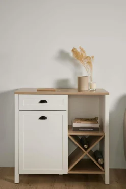 Camif Buffets>Buffet bas blanc et décor bois 1 porte 1 tiroir Pivoine
