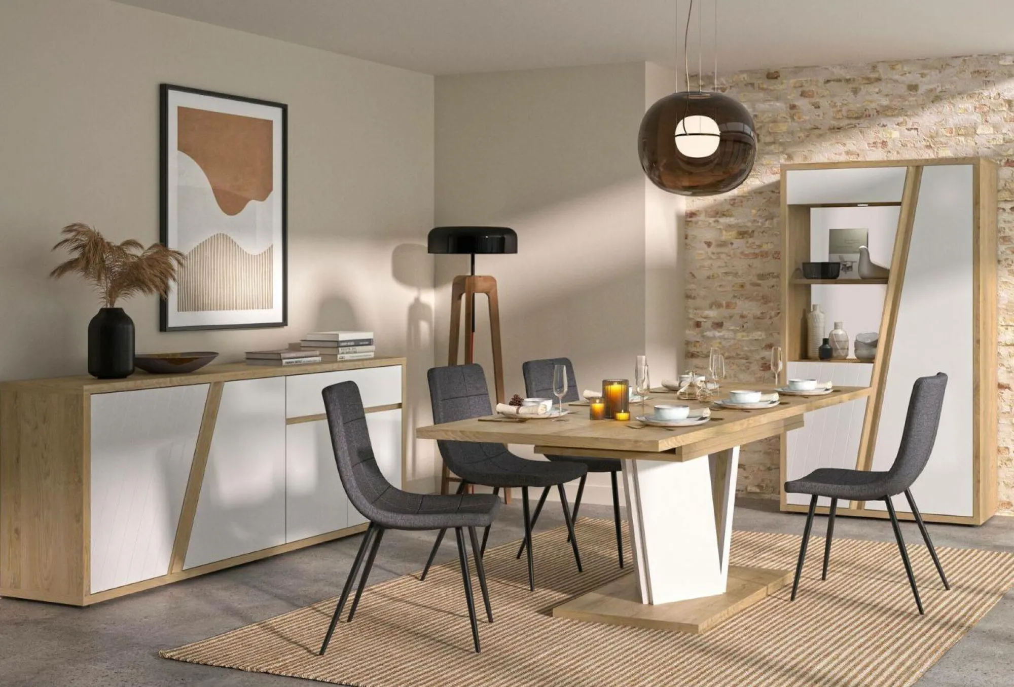 Camif Buffets>Buffet décor bois et blanc 4 portes 1 tiroir Gustave