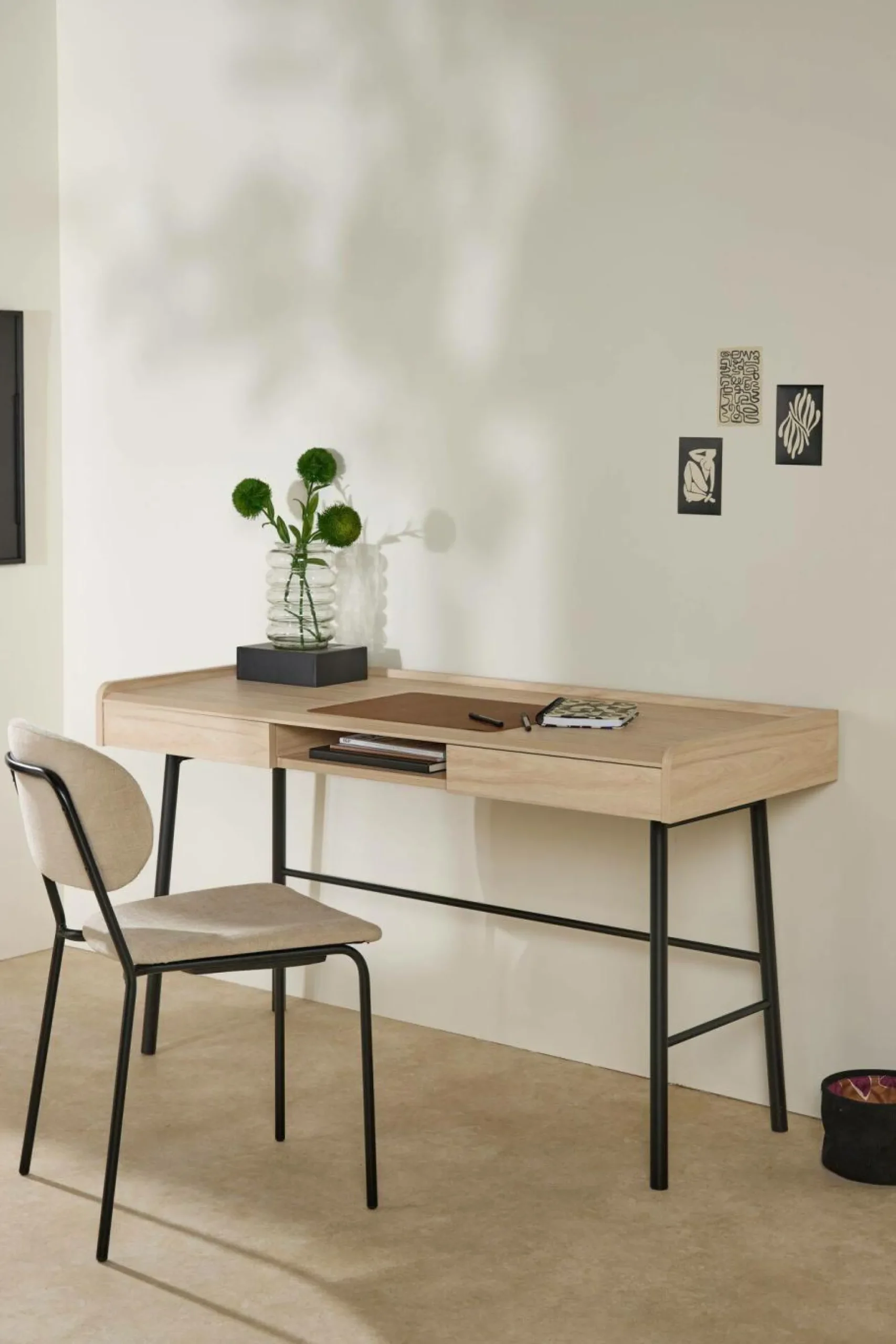 Camif Bureaux>Bureau décor bois pieds métal 2 tiroirs Mila