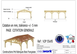 Camif Carports Et Pergola>CPBF-CHARPENTES Abri deux Pentes pour Voiture Bourgogne en Bois - 550 x 950 cm