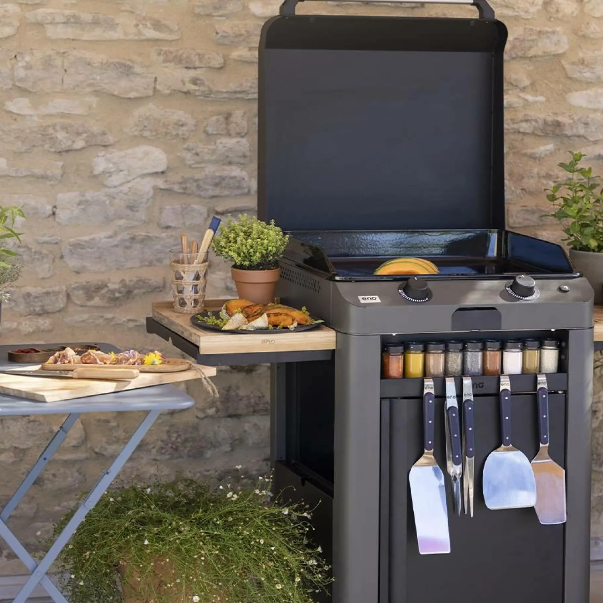 Camif Ensembles Planchas Et Dessertes>ENO Ensemble Plancha Fusion Gaz 60 et Chariot -