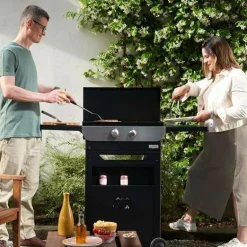 Camif Ensembles Planchas Et Dessertes>LE MARQUIER Ensemble Plancha Gaz, Chariot et Couvercle en Acier et Inox Original