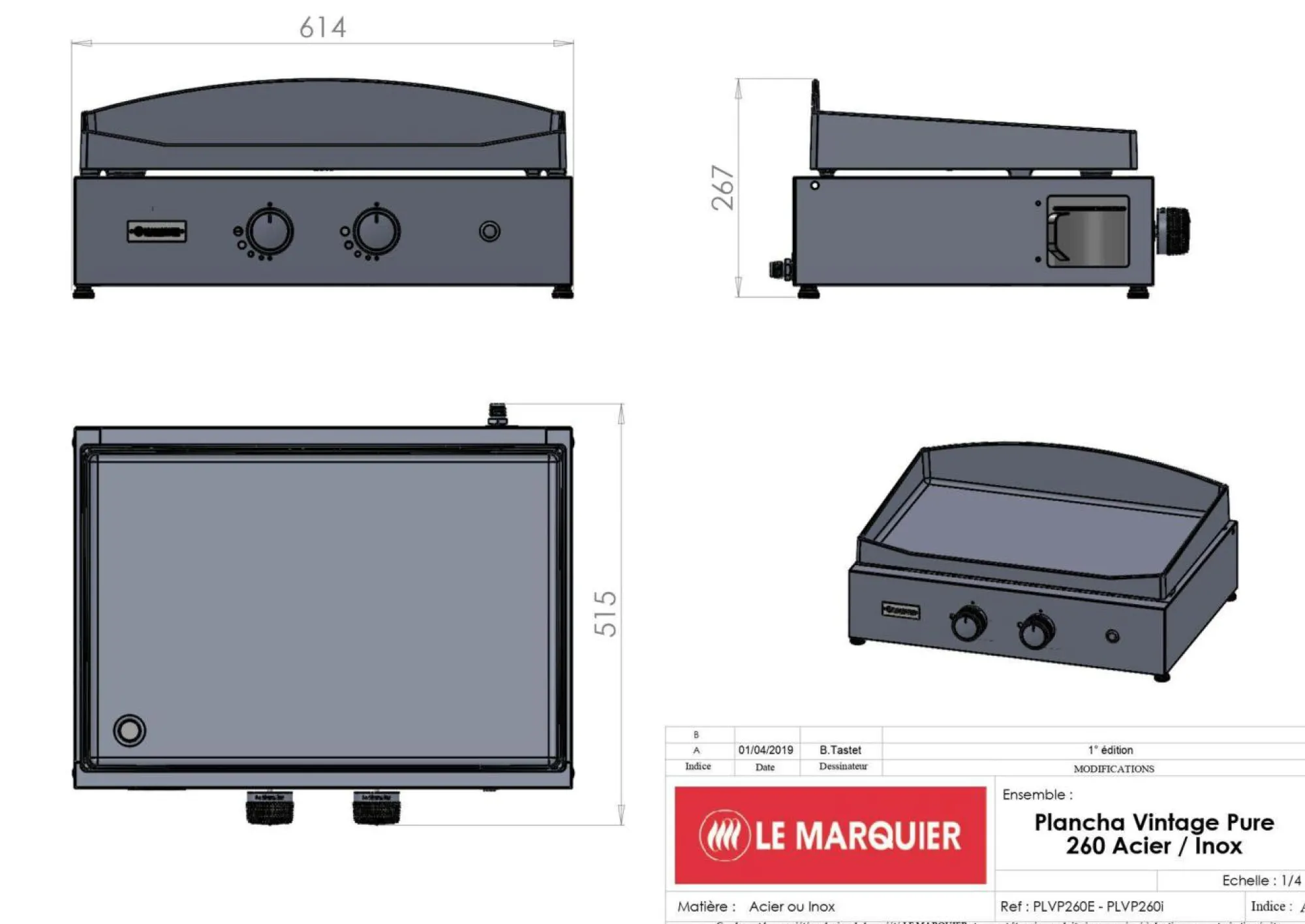 Camif Planchas>LE MARQUIER Plancha Gaz Pure 260 en Acier Noir