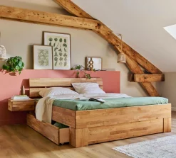 Camif Lits Avec Rangement|Lits Avec Rangement>Lit avec tête de lit et rangement en option chêne massif Charly - 140 x 190 cm