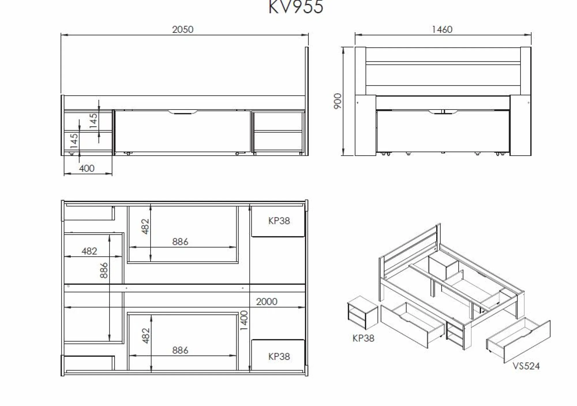 Camif Lits Avec Rangement|Lits Avec Rangement>Lit rangement bois massif Tara - - 140 x 200 cm