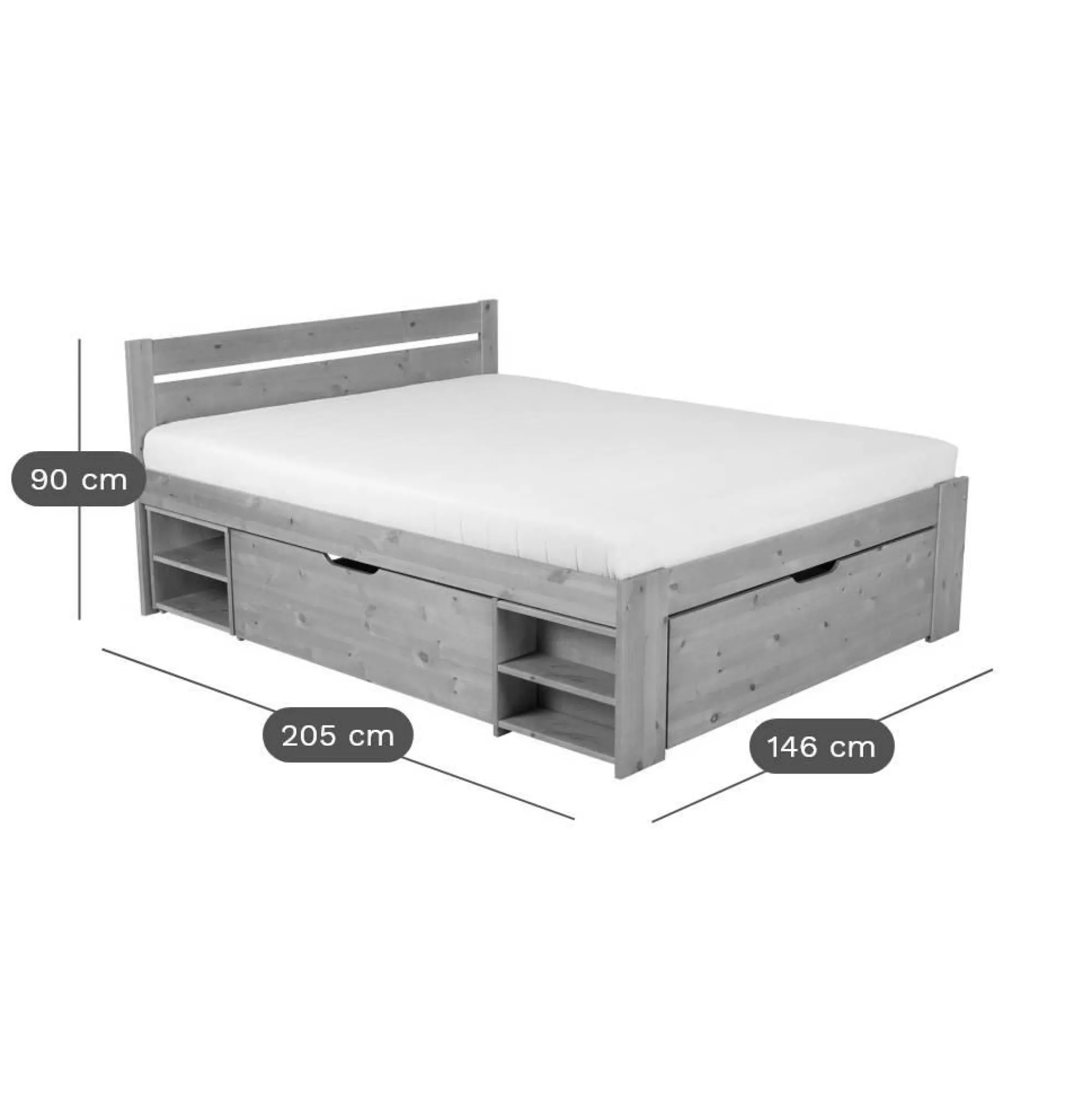 Camif Lits Avec Rangement|Lits Avec Rangement>Lit rangement bois massif Tara - - 140 x 200 cm