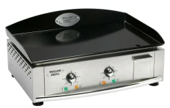Camif Ensembles Planchas Et Dessertes>ROLLER GRILL Ensemble Plancha émaillé 600x400 électrique + desserte bois/inox
