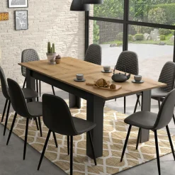 Camif Tables À Manger|Tables>Table à manger rectangulaire extensible décor bois et noir 6 à 8 personnes Garance