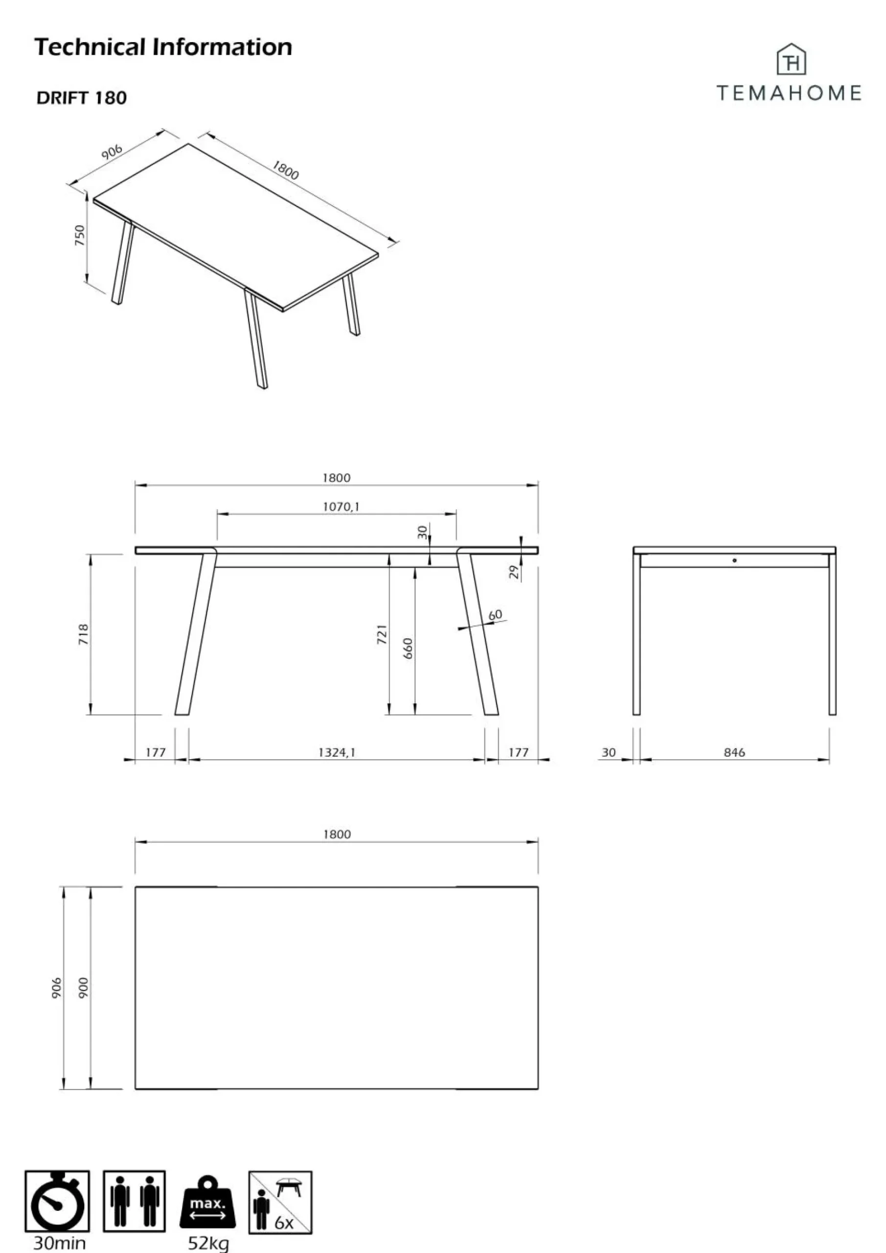 Camif Tables À Manger|Tables>Table à manger rectangulaire bois pieds métal noir 6 personnes Drift -